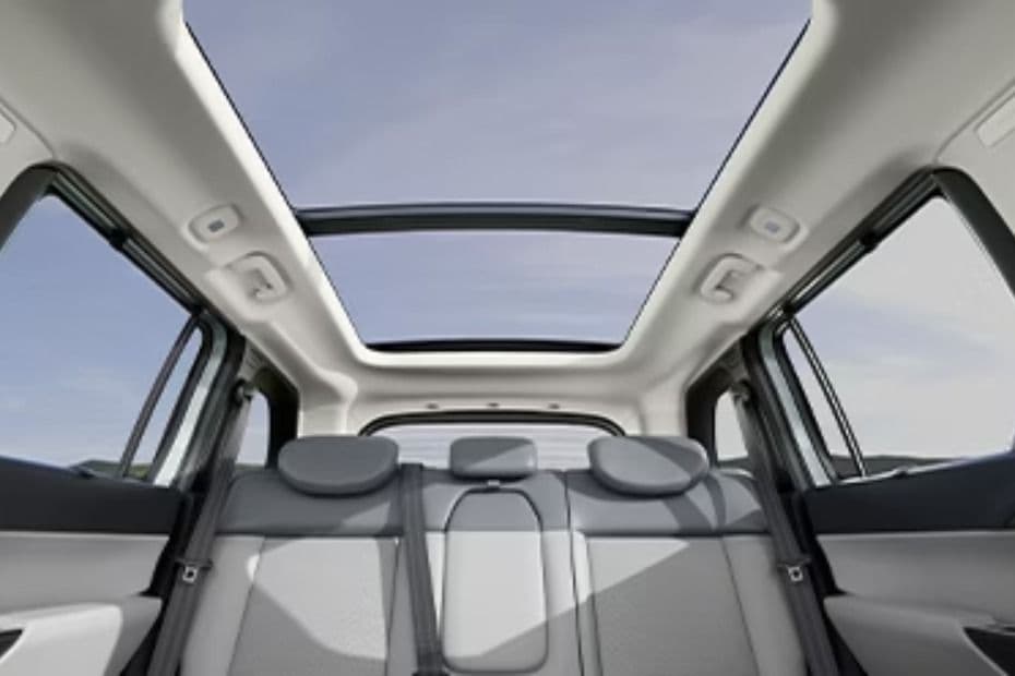 Sierra EV cabin with a large panoramic glass roof extending overhead