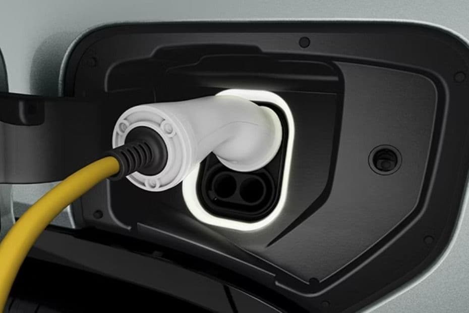 Sierra EV charging port connected to an electric charging cable