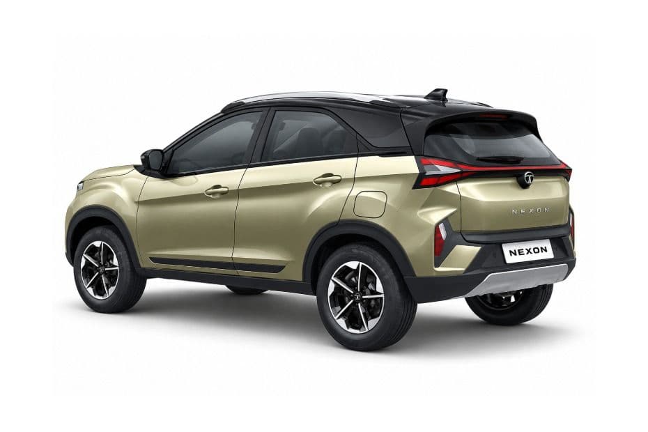 Rear angle view showing connected tail lamps and sculpted bumper