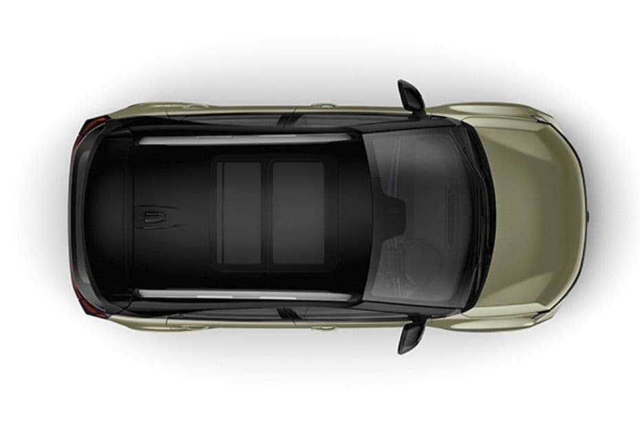 Top view showing the large panoramic sunroof with black roof finish