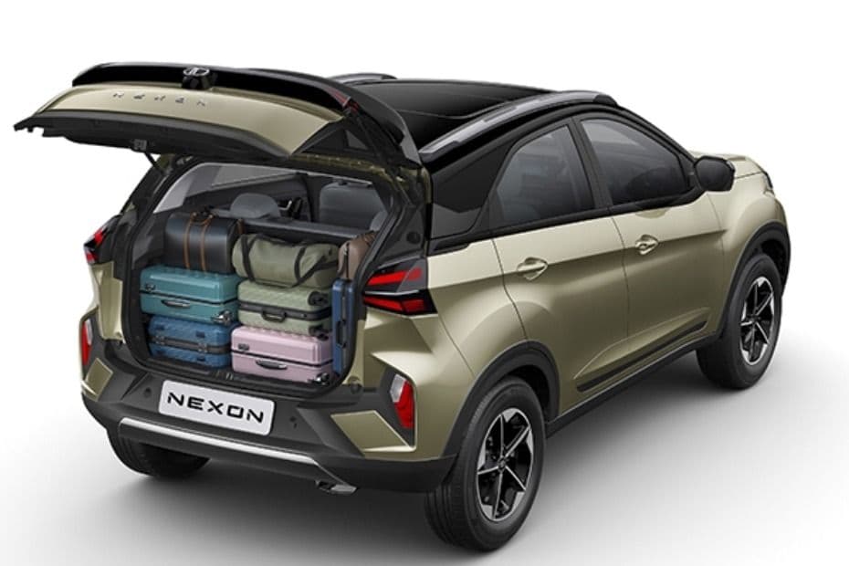 Open boot showing luggage stored inside the 382-litre cargo area