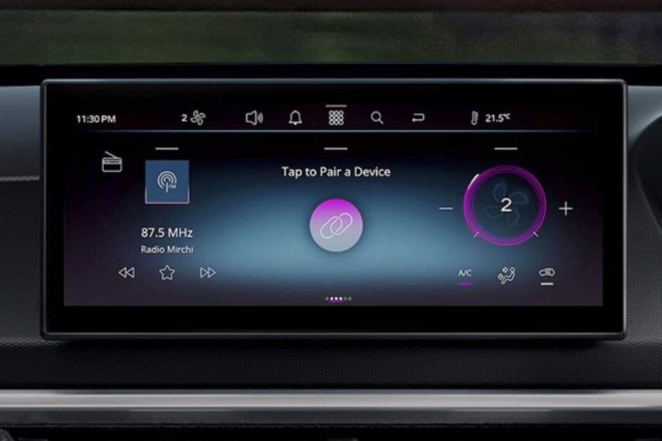 Infotainment screen showing audio, radio and smartphone connectivity options