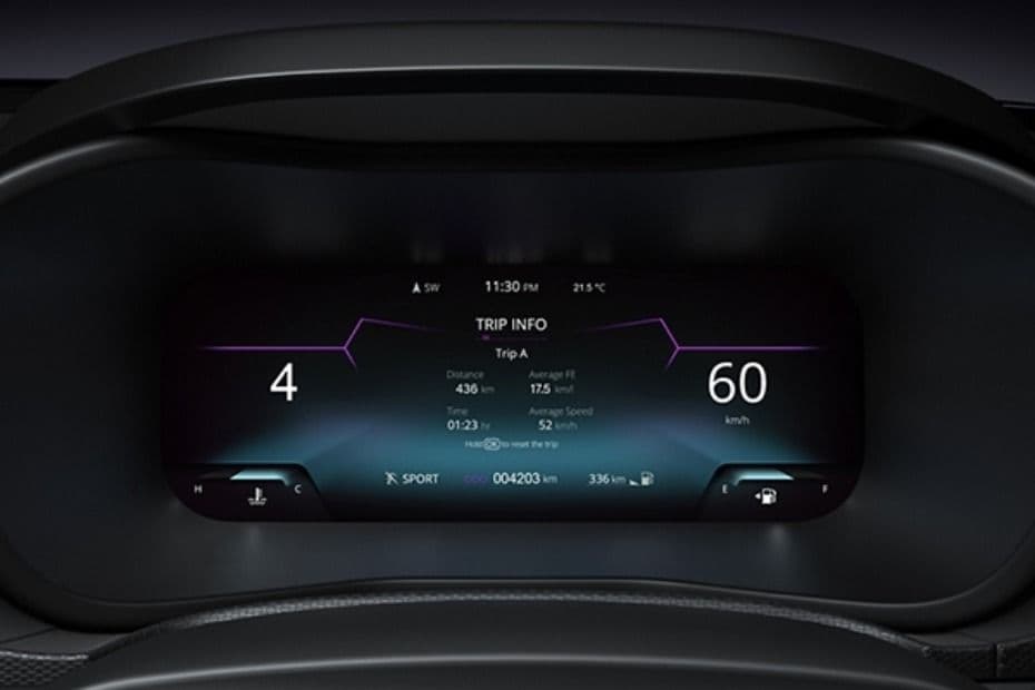 Digital instrument cluster displaying speed, gear position and driving information