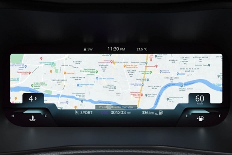 Infotainment screen showing the navigation map and route information