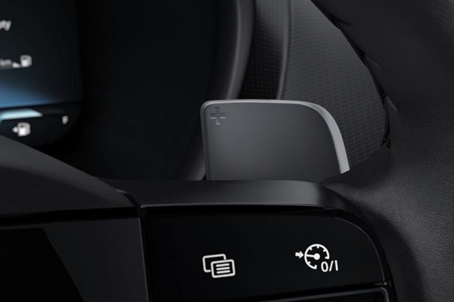 Steering wheel showing the integrated paddle shifters behind the rim