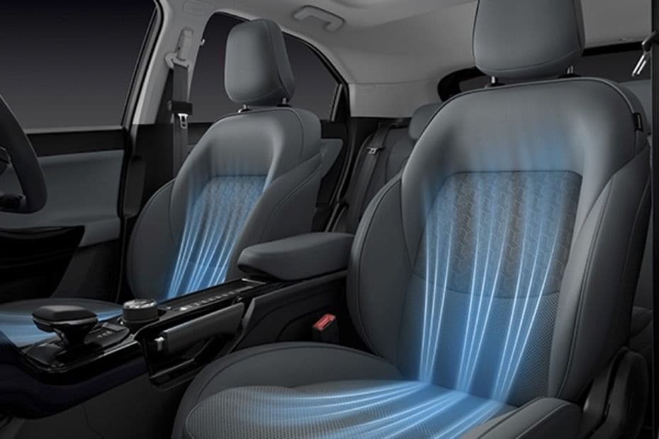 Premium Benecke-Kaliko ventilated front seats showing airflow through the seat cushions and backrests