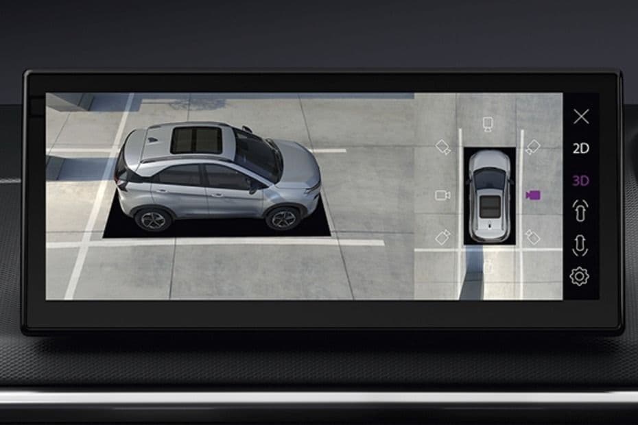 Display showing a 360-degree bird’s-eye view around the vehicle