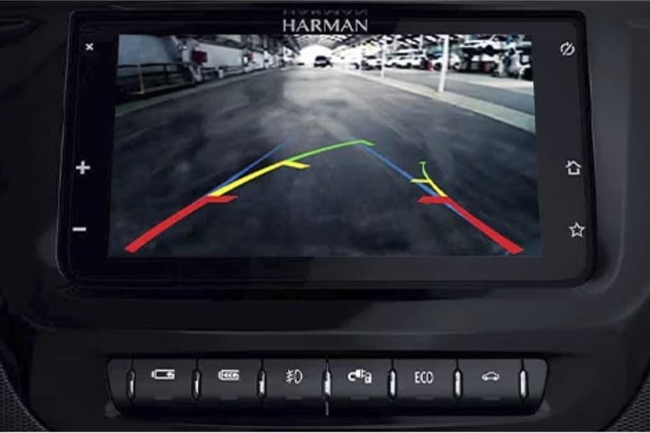 Rear camera display showing parking guidelines behind the vehicle