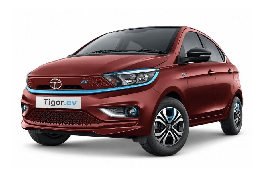 Tigor EV front low view with EV blue accents