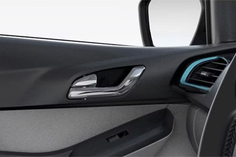 Dual-tone door panel with chrome-finished inner handle
